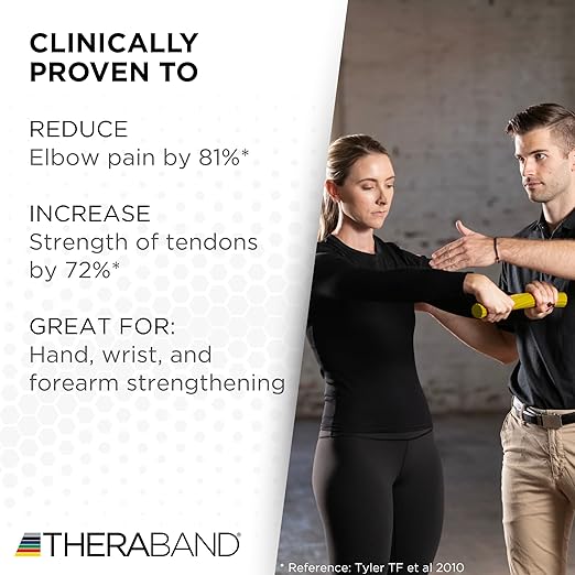 THERABAND FlexBar, Tennis Elbow Therapy Bar, Relieve Tendonitis Pain & Improve Grip Strength, Resistance Bar for Golfers Elbow & Tendinitis, Yellow, Extra Light, Beginner