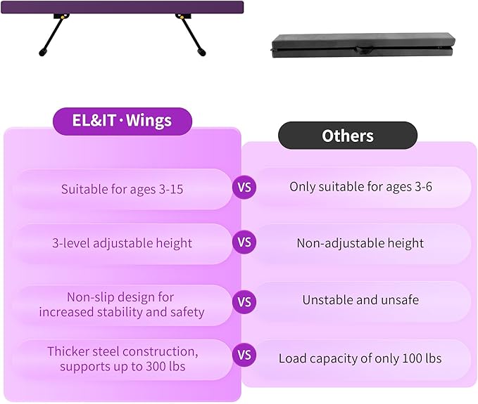 EL&IT·Wings 6ft/8ft Gymnastic Balance Beam, Adjustable High and Low Level Floor Beam - Highly Stable - Gym Practice Training Equipment for Kids Children Girls Home