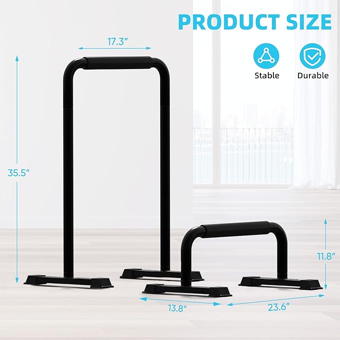 Outdoor Basic 2-in-1 Adjustable Dip Bar Station - Heavy Duty Parallel Bars with Connecting Parts, Extra Tall & Thickened Steel Design for Home Gym, Calisthenics & Strength Training