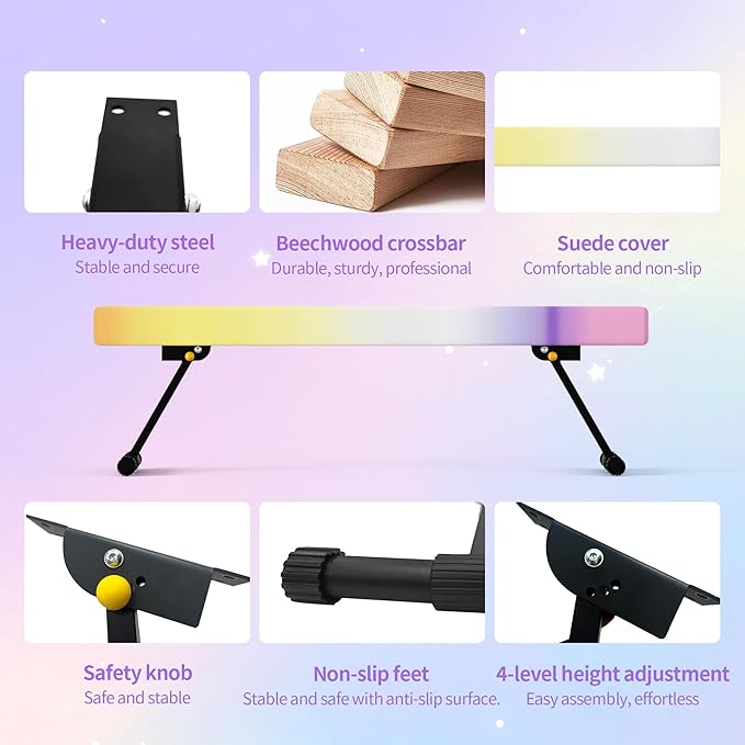 EL&IT·Wings 6FT/8FT Gymnastic Balance Beam for Kids, Adjustable Balance Beam with Leg, High and Low Level Floor Beam, Gymnastics Equipment for Home and Gym Center