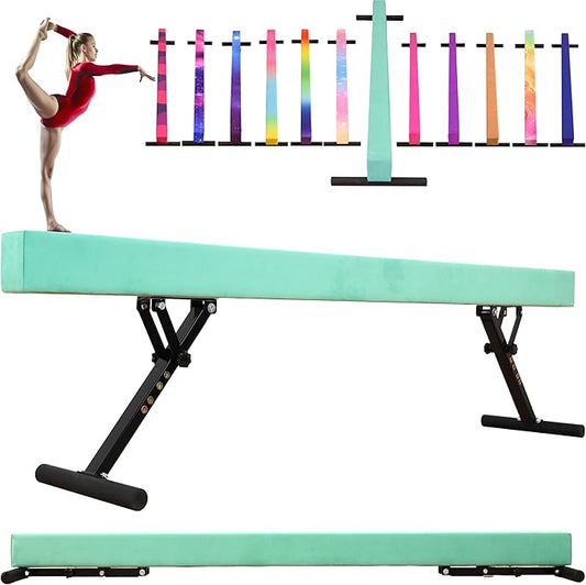 8 Ft Gymnastic Balance Beam with Adjustable Height From7 inch to 22 inch for Kids Children Home Practice, Adjustable Balance Beam with Leg, High and Low Floor Gymnatic Training Beam