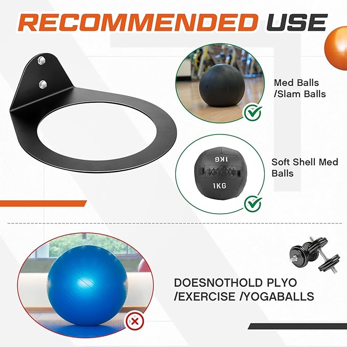 Gisafai Medicine Ball Rack Medicine Ball Wall Mount Storage Racks, 8.9 Inch Inside Diameter, 88 Lbs Wall Mounted Storage for Gym Exercise Sports Garage Home Commercial