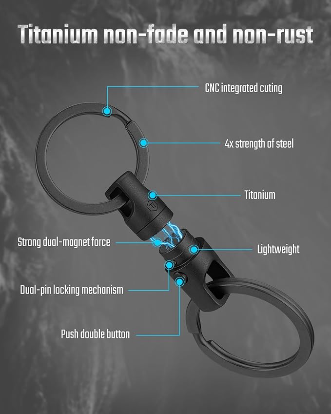 KeyUnity KA45 Titanium Quick Release Keychain, Magnetic Keychain For Car Keys-360 ° Rotatable