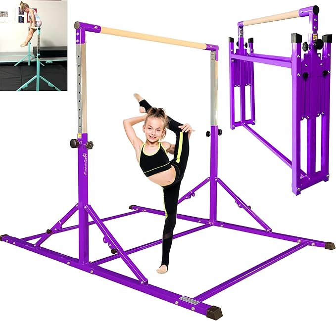 PreGymnastic Foldable Gymnastics Bar, 6FT Horizontal Bars, Folding Training Bar for Kids Ages 3-18, Weight Limit 500 LB, Adjustable kip Bar,Home Gym Equipment Indoor