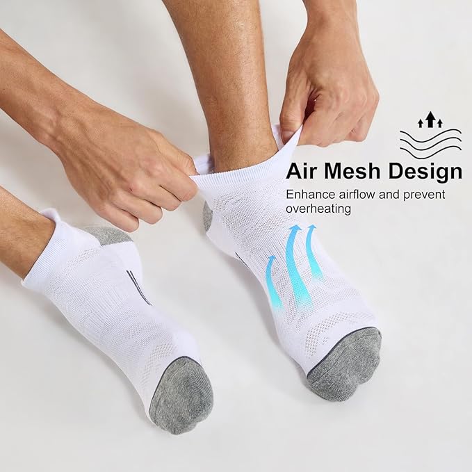 FITRELL 6 Pack Men's Ankle Running Socks Low Cut Cushioned Athletic Sports Socks 7-9/9-12/12-15
