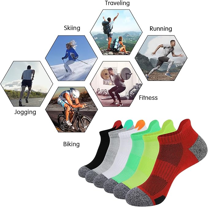 JOYNÉE Mens Ankle Athletic Low Cut Socks Running Sports Cushioned Sock for Men 6 Pack