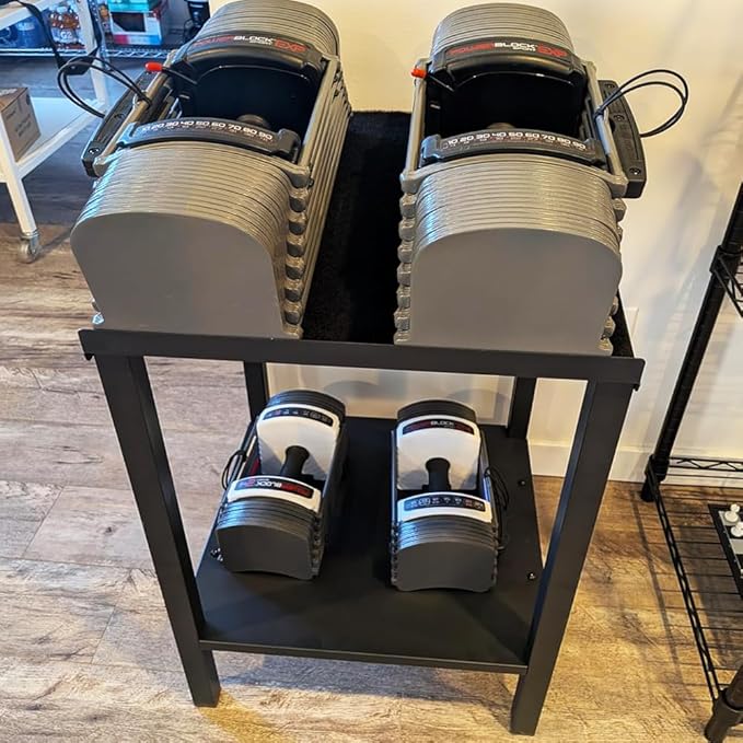Black Heavy Duty Adjustable Dumbbell Stand & Kettlebell Stand - Adjustable Dumbbell Weight Rack, Weight Stand for Dumbbells, Weight Rack for Home Gym with Non-Slip Base, Anti-Tip Safety & Space-Saving Design