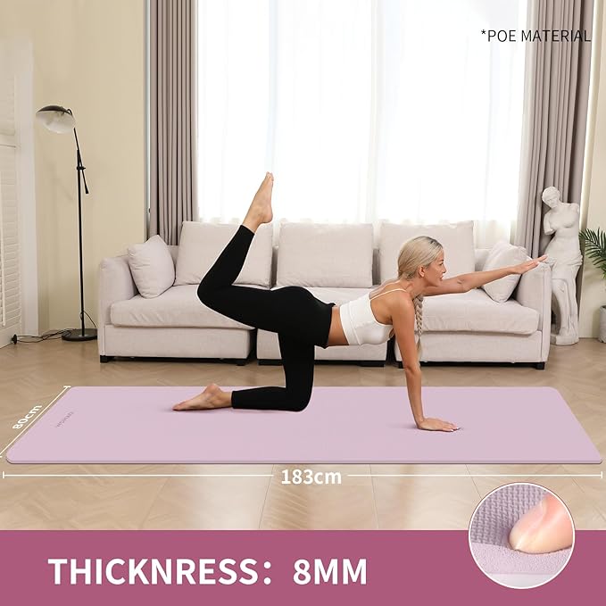 Extra Thick 8mm Yoga Mat, 72"x28" Non Slip Exercise Mat, Reversible 2-Sided Dual Color Premium POE Material, with Carrying Strap for Yoga, Pilates, Home Gym