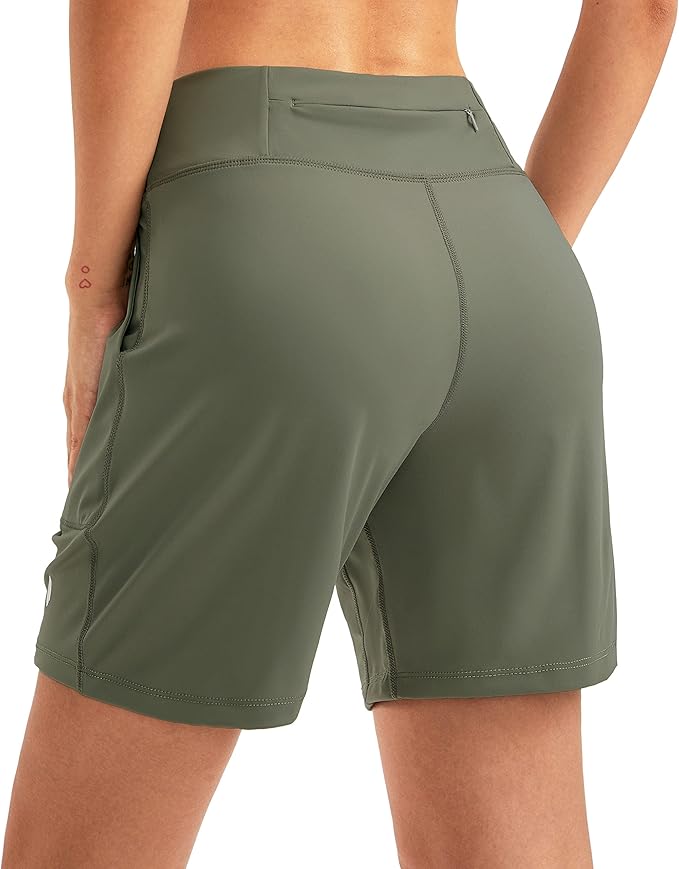 SANTINY Women's 6'' Athletic Long Shorts with 4 Pockets High Waisted Bermuda Shorts for Women Walking Running Casual