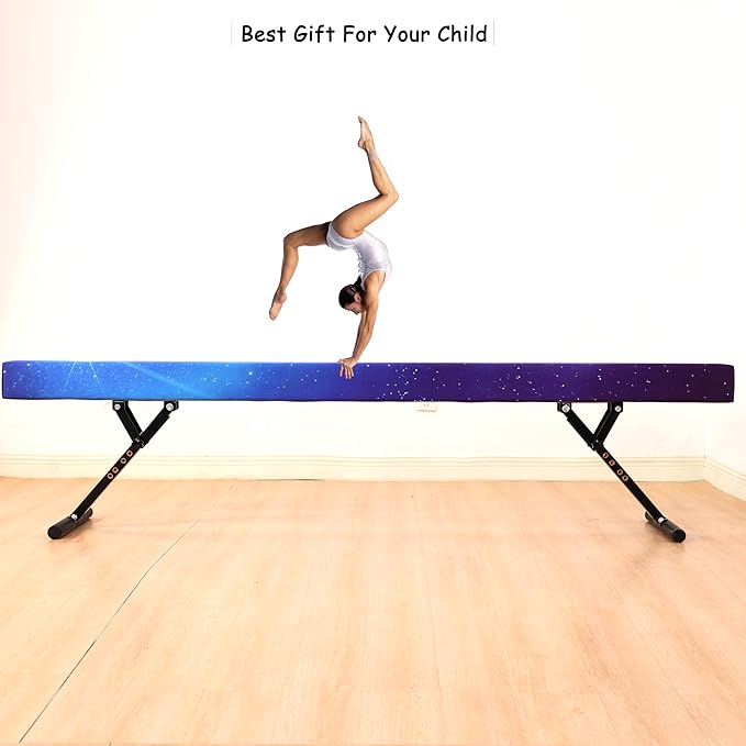 8 Ft Gymnastic Balance Beam with Adjustable Height From7 inch to 22 inch for Kids Children Home Practice, Adjustable Balance Beam with Leg, High and Low Floor Gymnatic Training Beam