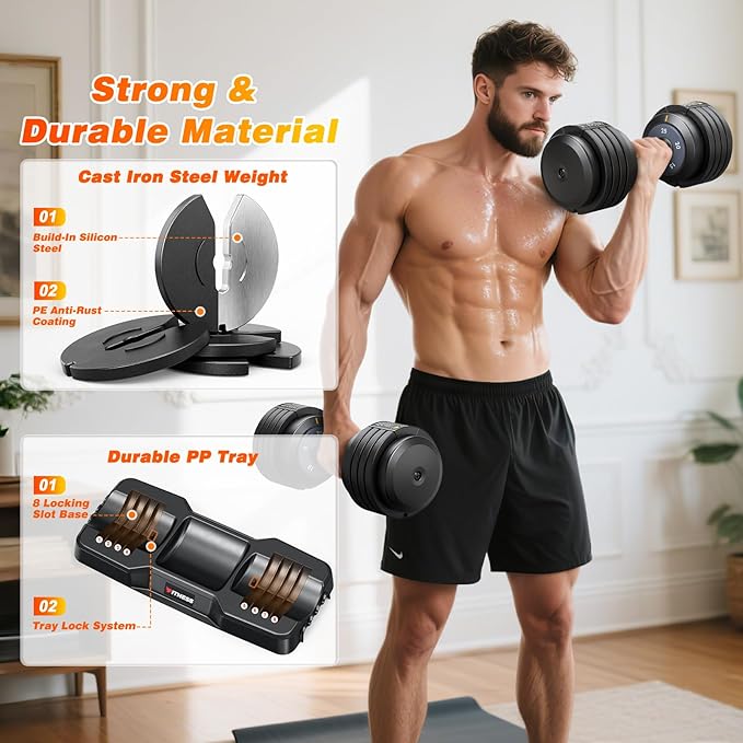 XDDIAS Adjustable Dumbbell Set of 2, 25/55/80LB Dumbbell Set-Fast Adjust Weights Set, 5/10/16 in 1 Free Weights Dumbbells Set with Anti-Slip Metal Handle, Compact Size for Men/Women Home Gym Equipment