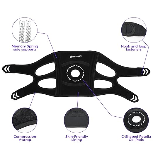 Knee Support Brace for Women Men, Adjustable Knee Compression Sleeve Brace Patellar Pad Tendon - Arthritis Pain, Meniscus Tear, Injury Recovery, Running, Workout, Neoprene Knee Braces with Stabilizers and Open Patella, Black