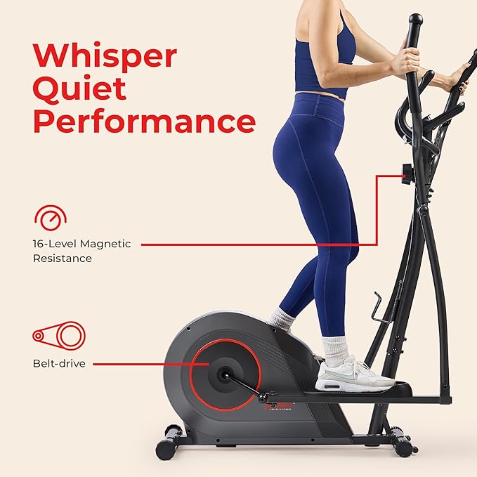 Sunny Health & Fitness Smart Upright Elliptical w/Pulse Sensor Built-in, Indoor Full-Body Cross-Training & Cardio Exercise Machine for Home, Free SunnyFit App Connection, Optional Long Stride Length
