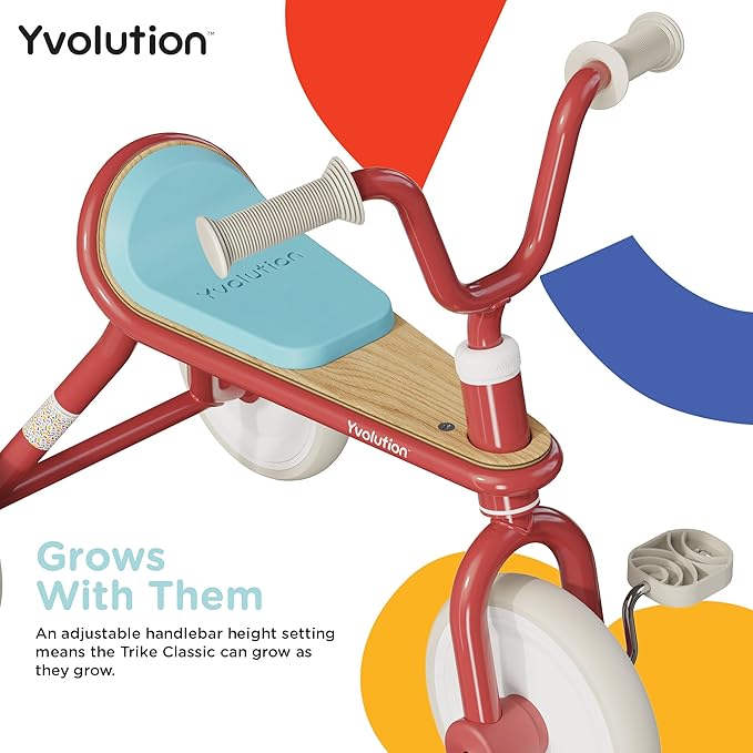 Yvolution Velo Trike Classic – 3-Wheel Toddler Tricycle with Adjustable Seat & Handlebar, EVA Puncture-Proof Wheels – Ages 18 Months to 3 Years, Max Weight 55 lbs, Red