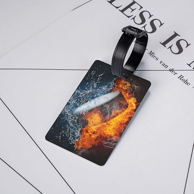 Kids Sports-Themed Luggage Tag with Hockey Pattern Printed for Boys Girls, Small Name Tag for Backpack Funny Small Id Name Identifiers Labels Suitcase Tag for Travel Bags