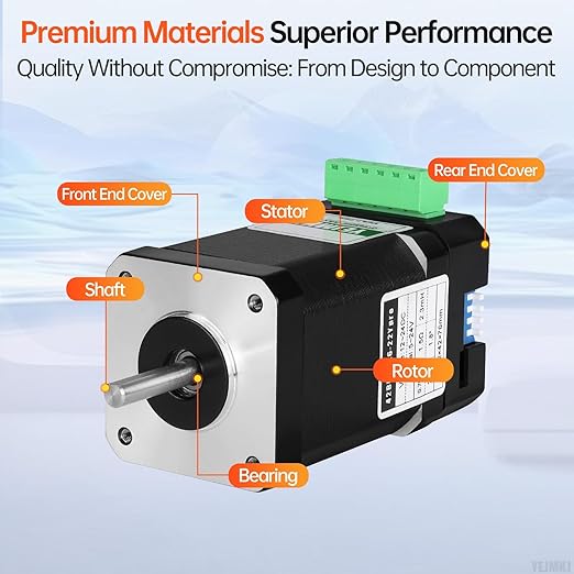 Nema 17 Stepper Motor with Integrated Stepper Driver 1.8‌°‌ 2 Phase High Torque 0.7Nm(99.13oz·in) Bipolar 2.5A 1.5Ω 76mm 42 Stepper Motor with Controller for 3D Printer DIY Robot CNC Machine