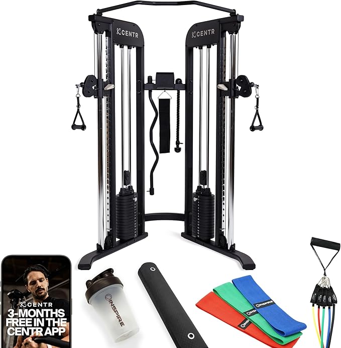 Centr Home Gym Functional Trainer - Multifunctional Cable Machine Home Gym System - Workout Weight Machine for Strength Training - Full Body Compact Exercise & Fitness Equipment Set