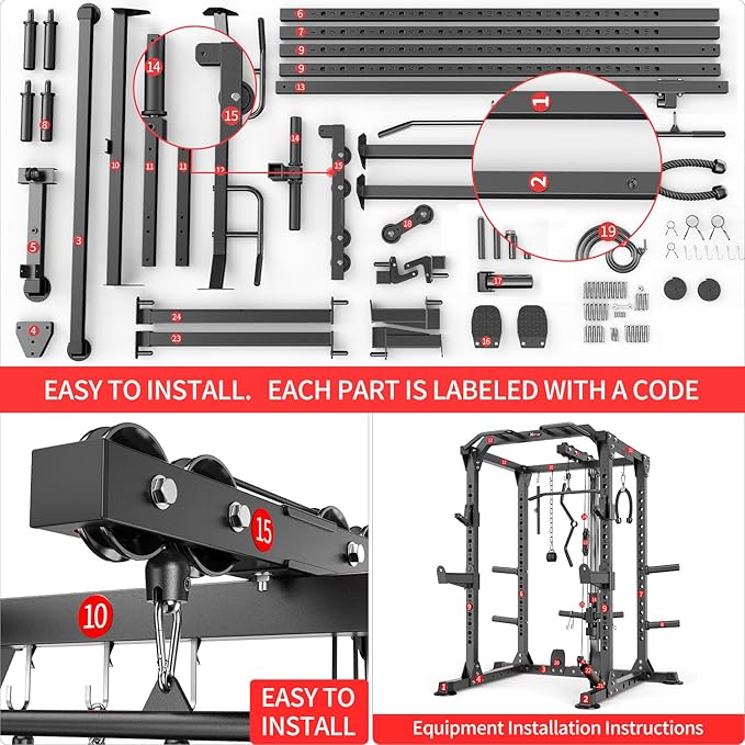 Power Rack Power Cages Multi-Function Squat Rack with Cable Crossover System Selectable More Training Attachment Weight Cage for Garage Home Gym