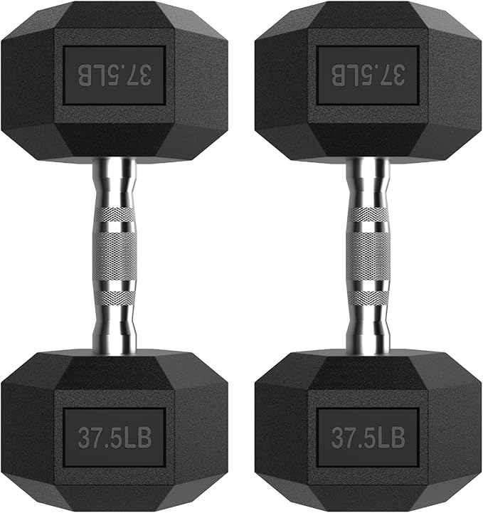 PAPABABE Hex Dumbbell Set with Rubber Grip 2.5-125lb, Odorless Rubber Coated Weight Fixed Dumbbells Set of 2, Weights for Women at Home, Hand Weights for Home Gym & Strength Training,Pesas Para Ejercicios