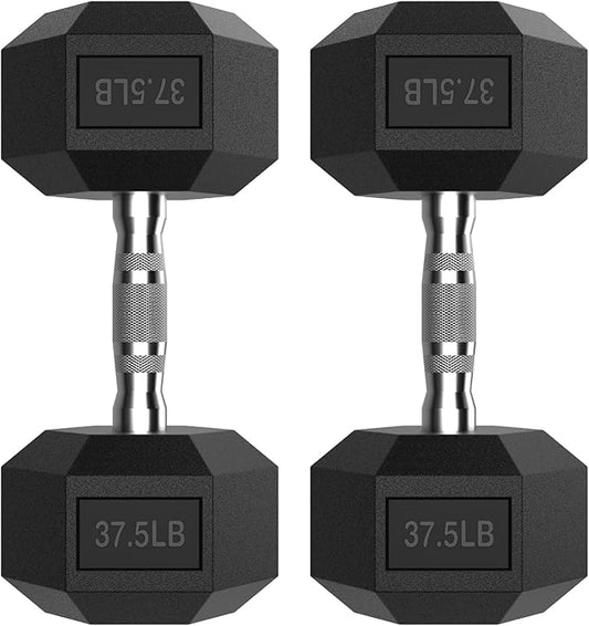 PAPABABE Hex Dumbbell Set with Rubber Grip 2.5-125lb, Odorless Rubber Coated Weight Fixed Dumbbells Set of 2, Weights for Women at Home, Hand Weights for Home Gym & Strength Training,Pesas Para Ejercicios