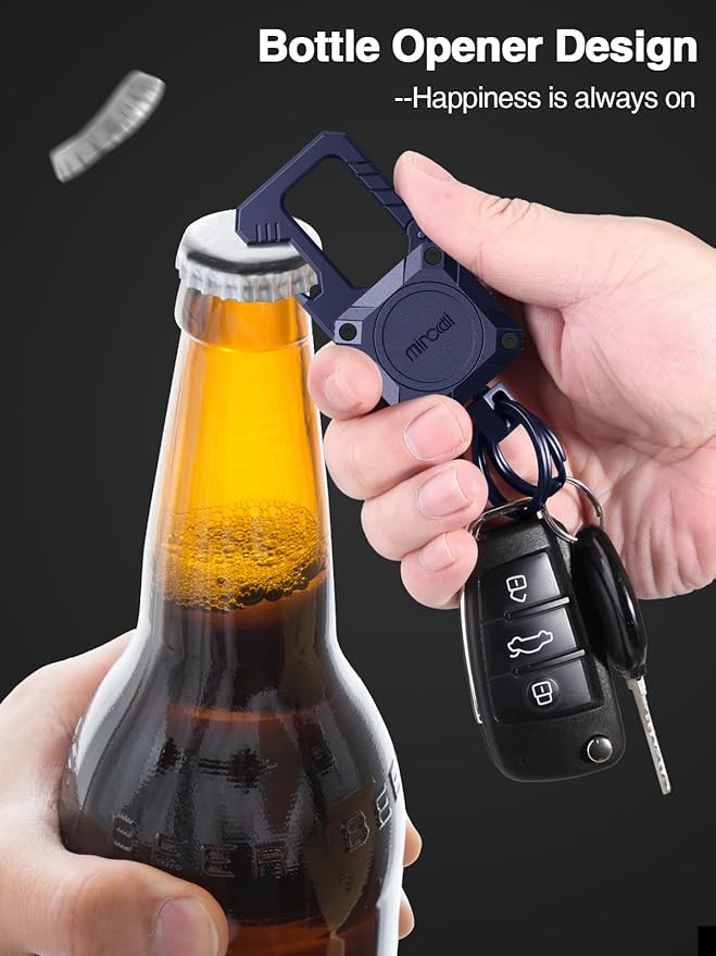 Miroddi Keychain Tracker, Men's Key Chain Works with Find My(iOS Only), Heavy Duty Keychain Carabiner Bottle Opener, Car Key Chains with Finder, Anti-lost Keyrings Tracker, Rechargeable, Navy Blue
