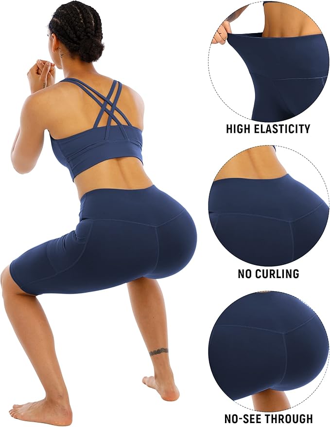 WHOUARE 4 Pack Biker Yoga Shorts with Pockets for Women,High Waisted Athletic Running Workout Gym Shorts Tummy Control