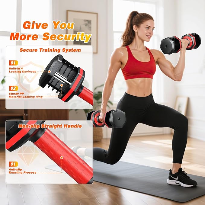 XDDIAS Adjustable Dumbbell Set of 2, 25/55/80LB Dumbbell Set-Fast Adjust Weights Set, 5/10/16 in 1 Free Weights Dumbbells Set with Anti-Slip Metal Handle, Compact Size for Men/Women Home Gym Equipment