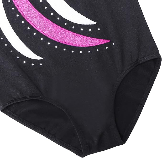 BAOHULU Leotards for Girls Gymnastics Long Sleeve Embroidery Shiny Black Diamond Dance Clothes