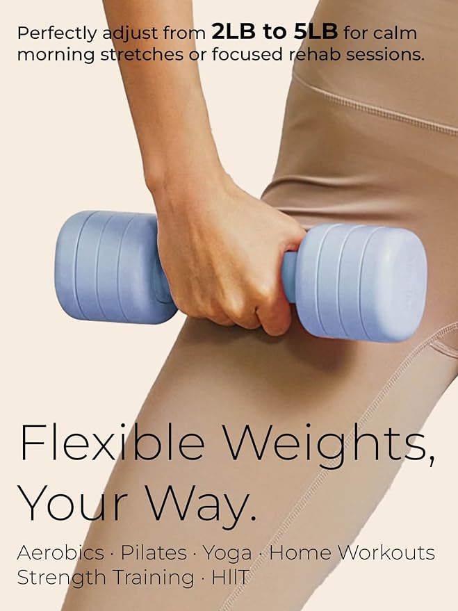 Adjustable Dumbbell Set｜2LB 3LB 4LB 5LB Light Hand Weights for Women｜One-Twist Weight Adjustment｜Non-Slip Curved Grip Handle｜Free Weights for Home Gym, Rehab, Pilates, Yoga, Strength Training