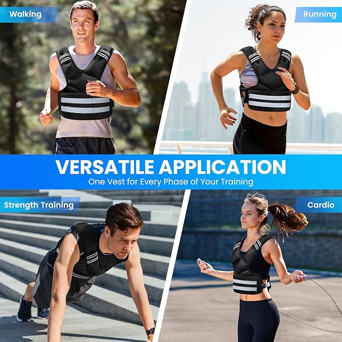 Adjustable Weighted Vest for Women and Men, 4-11lb/11-18lb/20-32lb Rucking Vest with 6 Ironsand Weights, Reflective Stripe and Storage Pocket for Workouts, Running, Strength Training