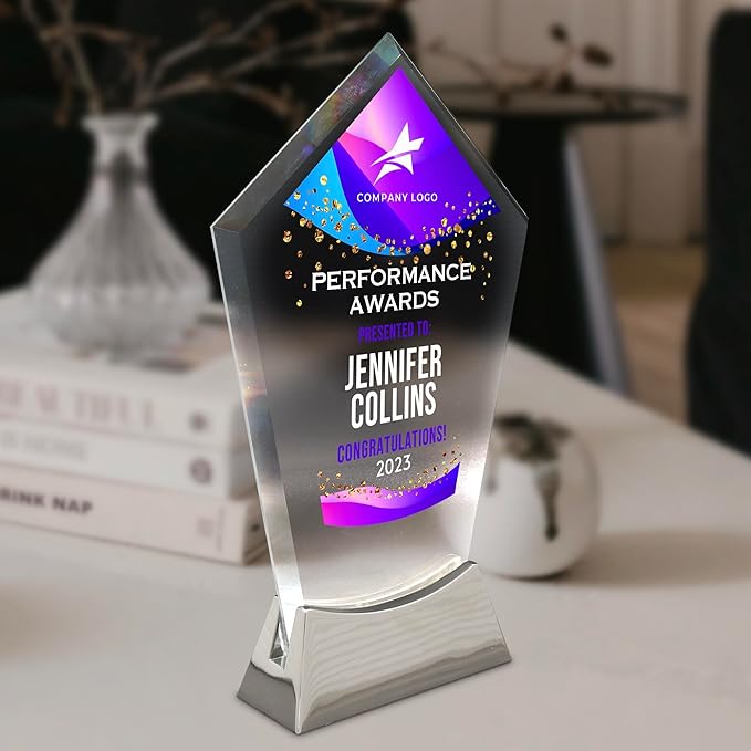 7 1/2" Personalized Glass Plaque for Trophies & Awards, Custom Employee of the Month, Retirement, Leadership & Appreciation Gift J Awards (D3)
