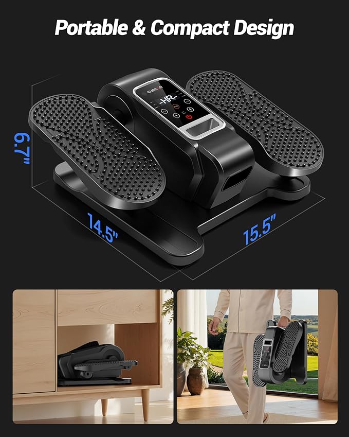 Under Desk Elliptical Machine, Electric Leg Exerciser as Seen on Tv for Seniors, Quiet Portable Seated Pedal Exerciser with Remote Control, 12 Speeds, Auto & HR Mode for Home Office