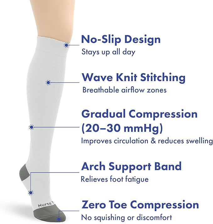 Nurse Yard Compression Socks for Nurses - Women & Men - 20-30mmHg Graduated Compression, Zero-Toe Compression, For Medical Staff, Nursing, Athletic Support Such As Running, Cycling, Hiking - 1 Pair