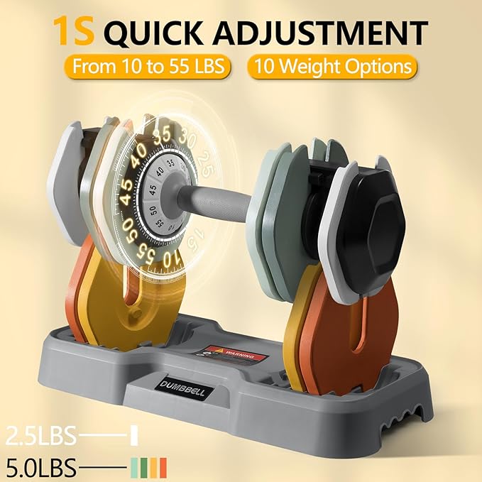 AOTOB 25/55 LBS Adjustable Dumbbell Set, Anti-Slip Fast Adjusting with Turning Handle, Adjustment for Men and Women, Weights Pair for Compact Home Gym Exercise Strength