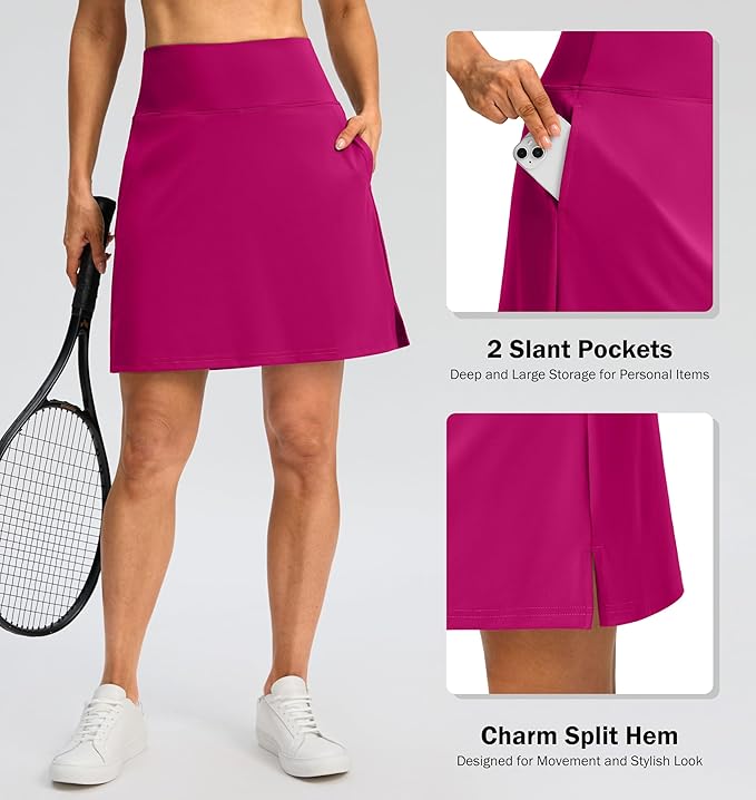 SANTINY 18" Skorts for Women 3 Pockets High Waist Long Athletic Tennis Skirt Golf Skort for Casual Summer Travel