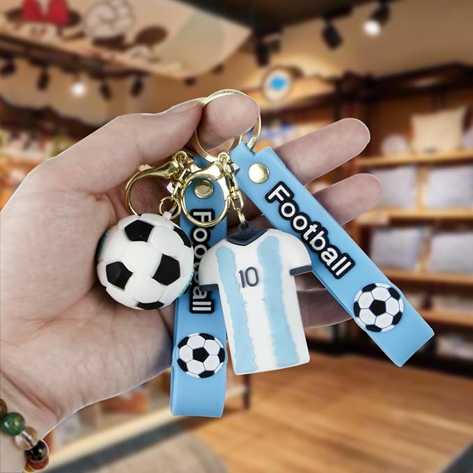 2 Pcs Soccer Football Keychains, Cute Soccer Ball Keyring for keys, backpack, or sports bag,3D Silicone Global Iconic Jersey Soccer Key Chain,Gift Souvenirs for Fans