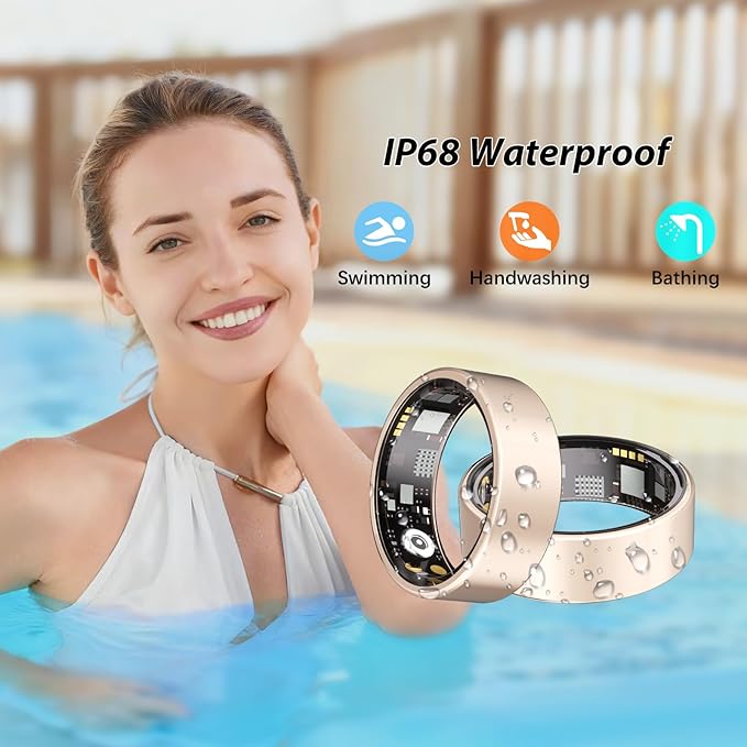 Smart Ring for Women Men Fitness Ring with Heart Rate, Blood Oxygen, Blood Pressure, sleep tracker, Step tracker, IP68 Waterproof health ring for iOS & Android, No Subscription Fee (Rose Gold, 7#)