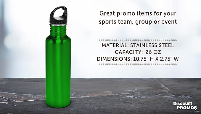 DISCOUNT PROMOS Stainless Steel Water Bottles 26 oz. Set of 10, Bulk Pack - Reusable, Leak Proof, Perfect for Gym, Hiking, Camping, Outdoor Sports - Green
