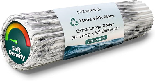 Oceanfoam Tsunami Roller (Black Marbled) - Extra-Large, 26" x 5.9" - Soft, Textured Foam Roller for Physical Therapy, Back Pain, Exercise & Stretching - Wave Textured - Yoga, Athletics, & Wellness