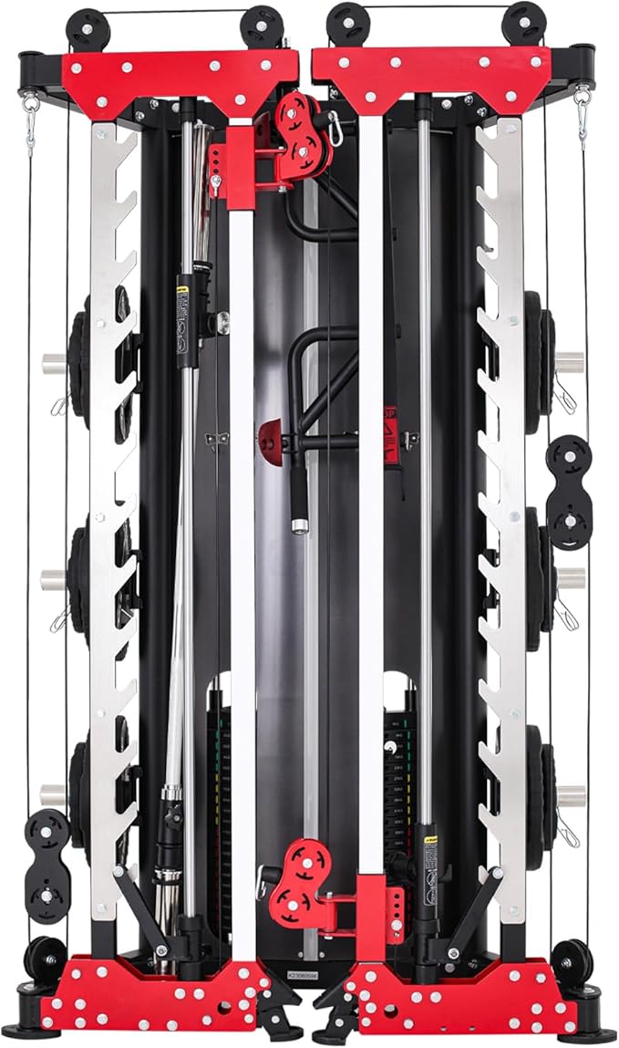 Altas Strength Folding Home Gym Smith Machine with Pulley System Gym Squat Rack Weight Bar Upper Body Strength Training Leg Developer Commercial Fitness Equipment Included Accessories 3107