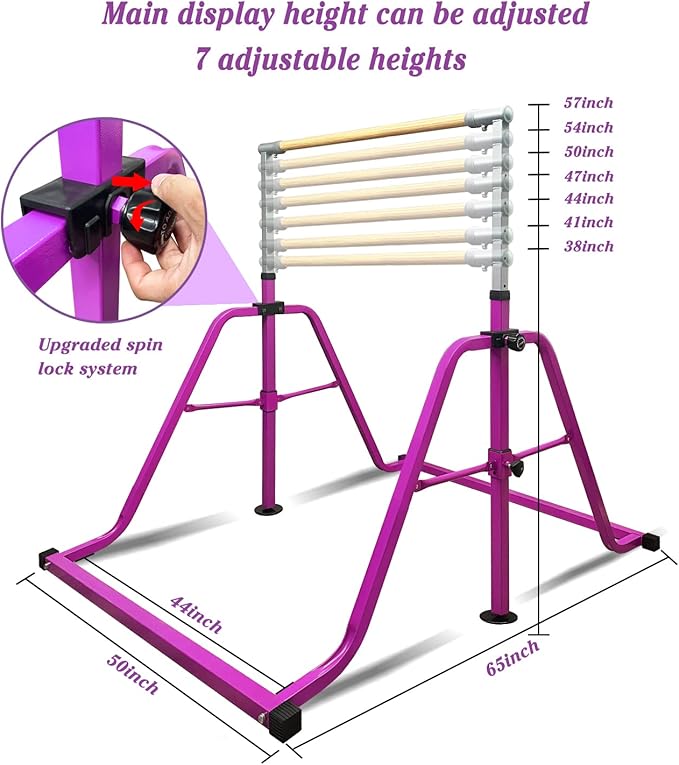GLANT Gymnastics Bar for Kids with Rings Set, 7 Heights Adjustable Easy Folding Gymnastic Training Bar Kids Monkey Horizontal Bars - Max Load 300LBS