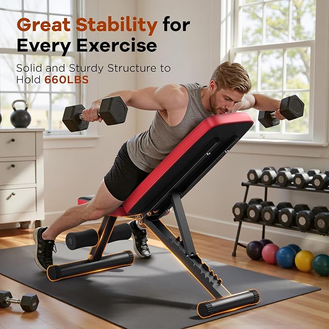 NICEPEOPLE Basic Weight Bench for Home Gym, 8 Backrests Adjustable Bench with 660LBS Weight Capacity for Chest Shoulders Arms Muscles, Foldable and Compact for Small Space Apartment Room