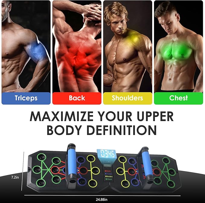 Push Up Board Fitness, 15 in 1 Multi-Functional Pushup Training Board with Handles, Foldable Floor Chest Muscle Exercise Fitness Equipment Burn Fat Push Up Board for Strength Training, Chest, Arms & Core