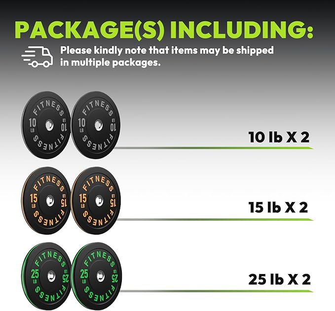 2-Inch Weight Plates High Bounce, Olympic Bumper Plate Set 45/100/160/190/260/300lb, Colored Weight Plates Set for Home Gym, Barbell Weights Rubber Strength Training Plate for Weight Lifting