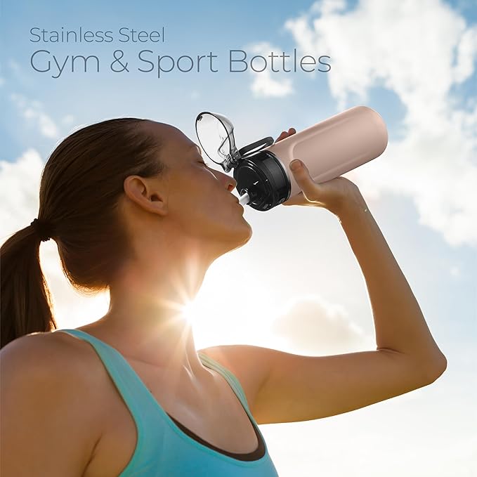 SIPX Stainless Steel Water Bottle, 18oz, Peach, Reusable, BPA-Free, Keeps Cold 24hr, Triple Insulated, Leak Proof Straw Lid, Sustainable Material, Hiking