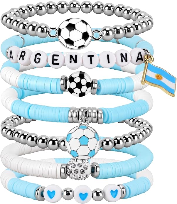 Soccer Bracelet For Women, Game Day Mom Accessories & Outfits Sports Jewelry Fans Gifts, Charm Beaded Stretch Bracelets Essentials Team Gear