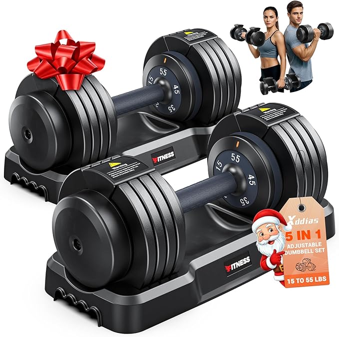 XDDIAS Adjustable Dumbbell Set of 2, 25/55/80LB Dumbbell Set-Fast Adjust Weights Set, 5/10/16 in 1 Free Weights Dumbbells Set with Anti-Slip Metal Handle, Compact Size for Men/Women Home Gym Equipment