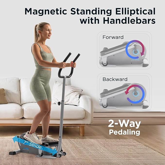 JLL Smart Mini Elliptical – Low-Impact Cardio, Quiet Magnetic Resistance (8 Levels), Compact for Home or Office, LCD Display, Bluetooth SunnyFit App Compatible