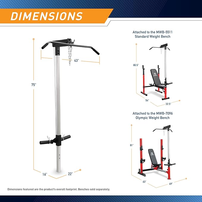 Marcy Standard & Olympic Adjustable Weight Benches and Accessories - Build You Own Home Gym with Optional Attachments Available: Lat Tower, Leg Developer, and Arm Curl for Full Body Exercise and Strength Training