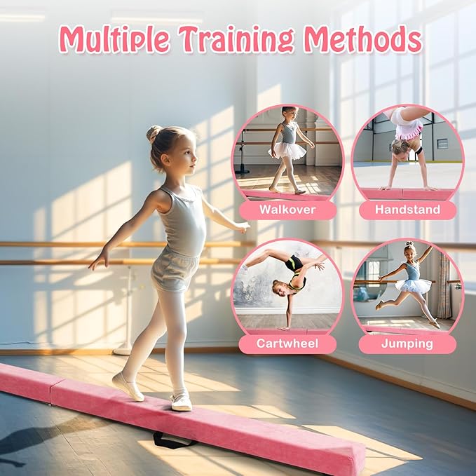 Giantex 7FT/8FT/9FT Balance Beam, Folding Gymnastics Beam w/Carry Handles, Floor Foam Gymnastics Equipment for Kids, Non Slip Rubber Base for Exercise, Practice & Professional Home Training